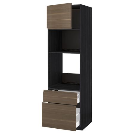 Высокий шкаф для духовки и СВЧ/дверца/2ящ, черный/Воксторп грецкий орех 60x60x200 см IKEA МЕТОД / МАКСИМЕРА 892.390.55