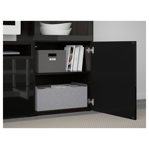 Шкаф для ТВ, комбинированный, стекляные дверцы БЕСТО, черно-коричневый, Сельсвикен глянцевый/черный прозрачное стекло - фото 3