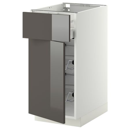 Напольный шкаф с проволочной корзиной, ящиком, дверью МЕТОД / МАКСИМЕРА, белый, Рингульт серый