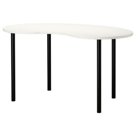 Стол ХИССМОН / АДИЛЬС, в форме кешью белый, черный (140x75 см)