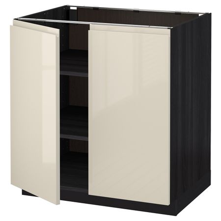 Напольный шкаф с полками/2двери, черный, Воксторп глянцевый светло-бежевый 80x60 см IKEA МЕТОД 092.245.57