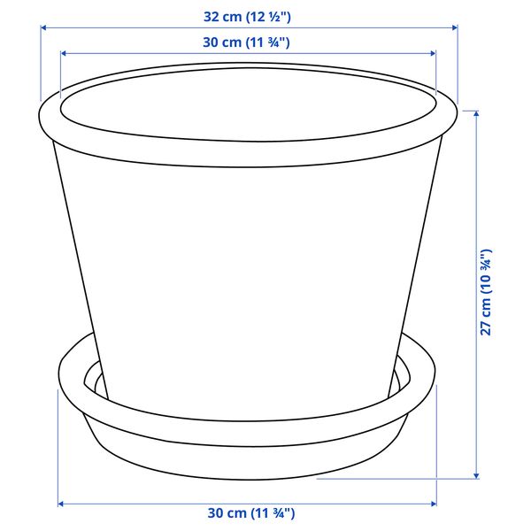 Горшок цветочный с поддоном IKEA MUSKOT МУСКОТBLOMMA МУСКОТБЛОММА 605.387.62 - схема-чертеж с размерами