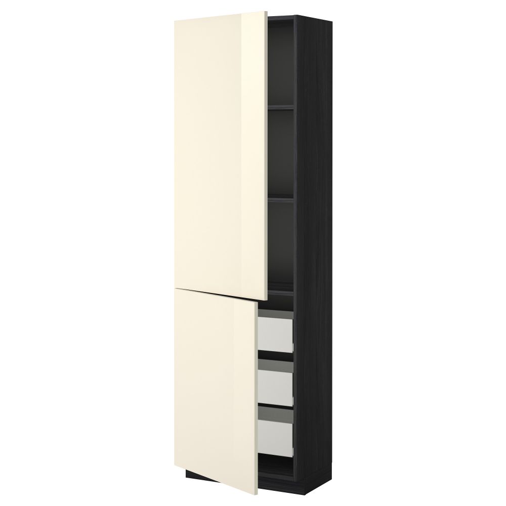 Высокий шкаф + полки, 3 ящика, 2 дверцы МЕТОД / ФОРВАРА, черный, Рингульт кремовый - фото 1
