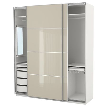 Гардероб, белый Хокксунд, глянцевый светло-бежевый, 200x66x236 см IKEA ПАКС 093.059.16