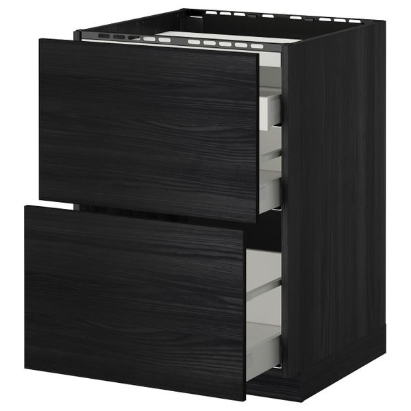 Напольный шкаф, 2 фронтальных панели, 3 ящика, черный, Тингсрид черный 60x60 см IKEA МЕТОД / МАКСИМЕРА 492.356.29 - схема-чертеж с размерами