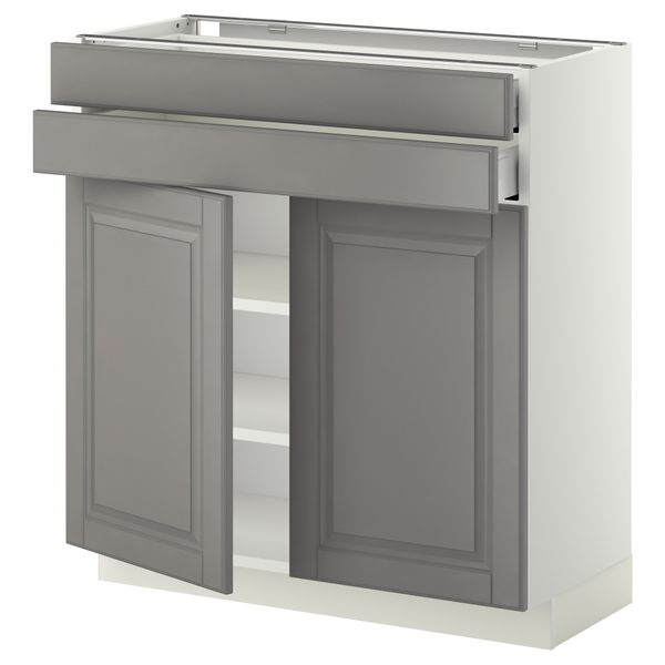 Напольный шкаф, 2 дверцы, 2 ящика МЕТОД / МАКСИМЕРА, белый, Будбин серый - фото 1