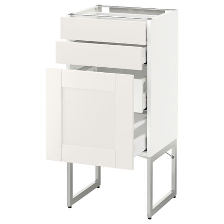 Напольный шкаф 3 фронтальных панели, 2 нижних, 2 средних ящика МЕТОД / МАКСИМЕРА, белый, Сэведаль белый