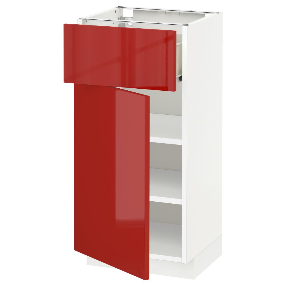 Напольный шкаф с ящиком, дверью МЕТОД / ФОРВАРА, белый, Рингульт красный - схема-чертеж с размерами