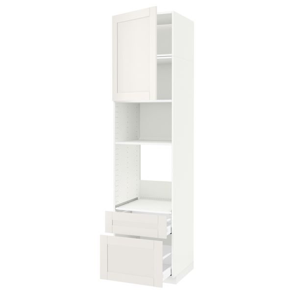 Высокий шкаф для духовки/СВЧ дверца, 2 ящика МЕТОД / МАКСИМЕРА, белый, Сэведаль белый - схема-чертеж с размерами