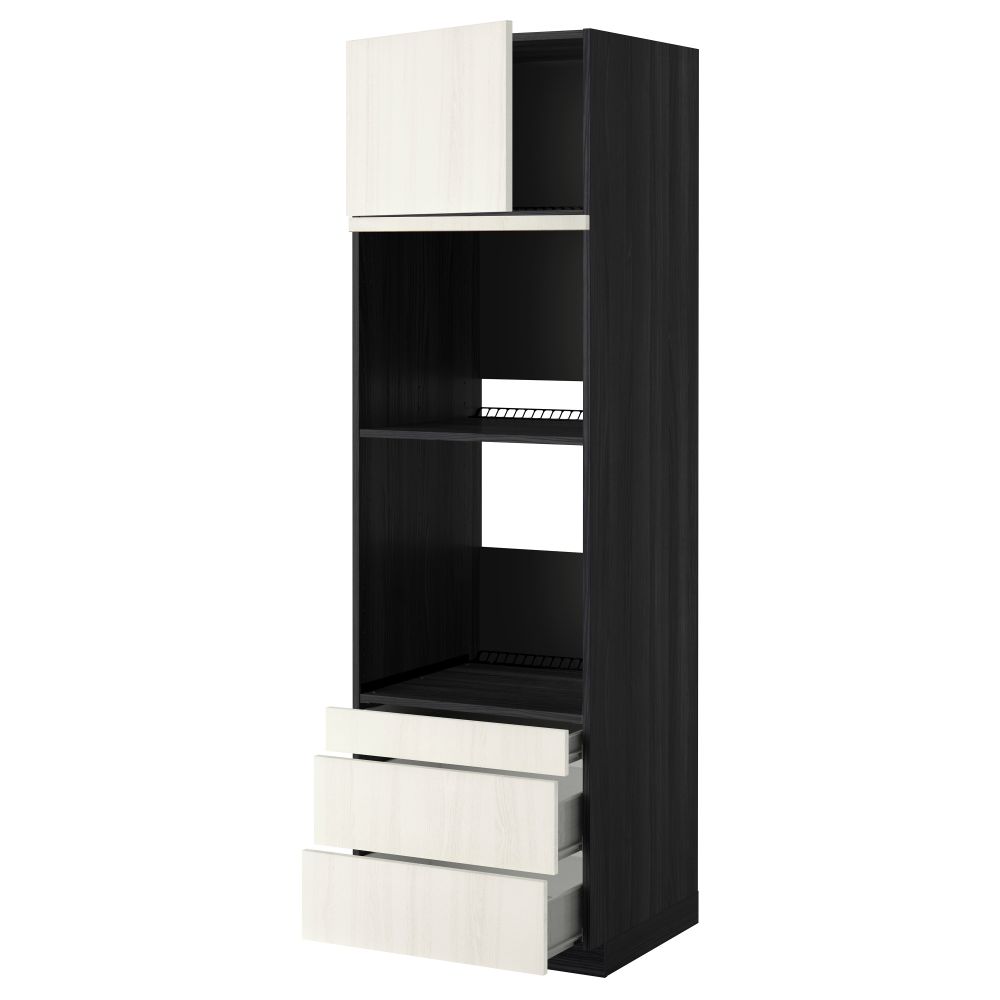 Высокий шкаф для духовки комбинированный, духовка + дверца, 3 ящика МЕТОД / ФОРВАРА, черный, Росдаль белый - схема-чертеж с размерами