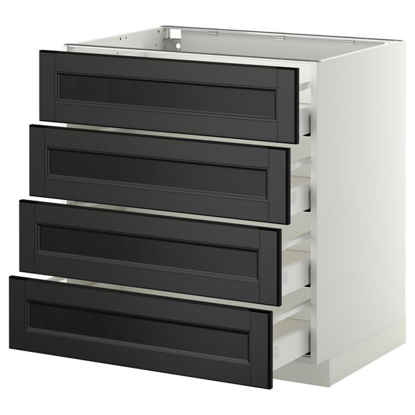 Напольный шкаф 4 фронтальных панели, 4 ящика МЕТОД / МАКСИМЕРА, белый, Лаксарби черно-коричневый - схема-чертеж с размерами