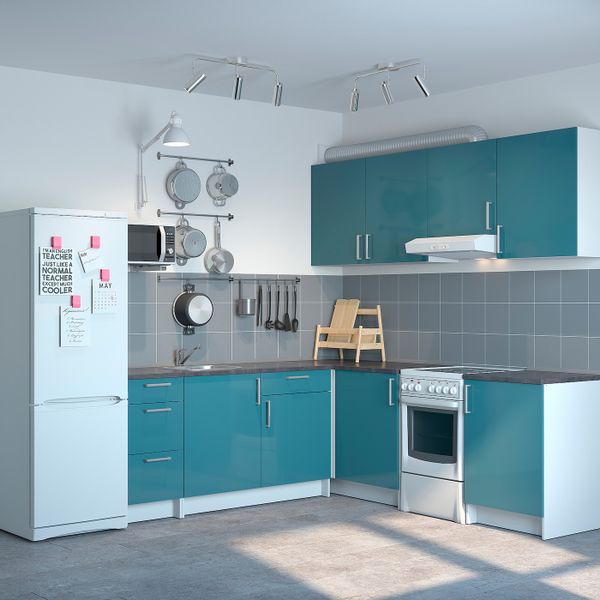 Кухня, глянцевый/синяя бирюза 220x240x220 см IKEA KNOXHULT КНОКСХУЛЬТ 894.243.88 - фото 2