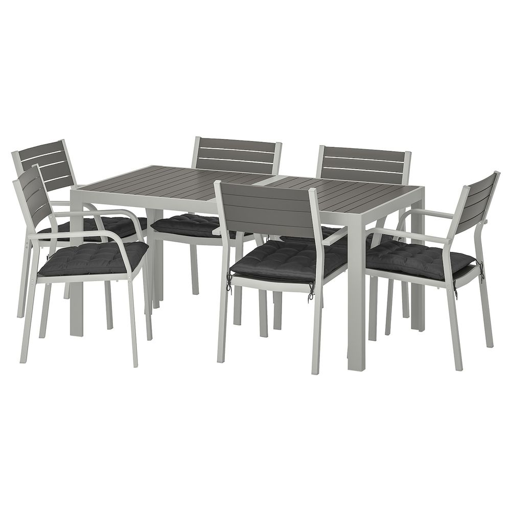 Стол + 6 кресел,д/сада, темно-серый/Холло черный 156x90 см IKEA ШЭЛЛАНД 892.927.93 - фото 1