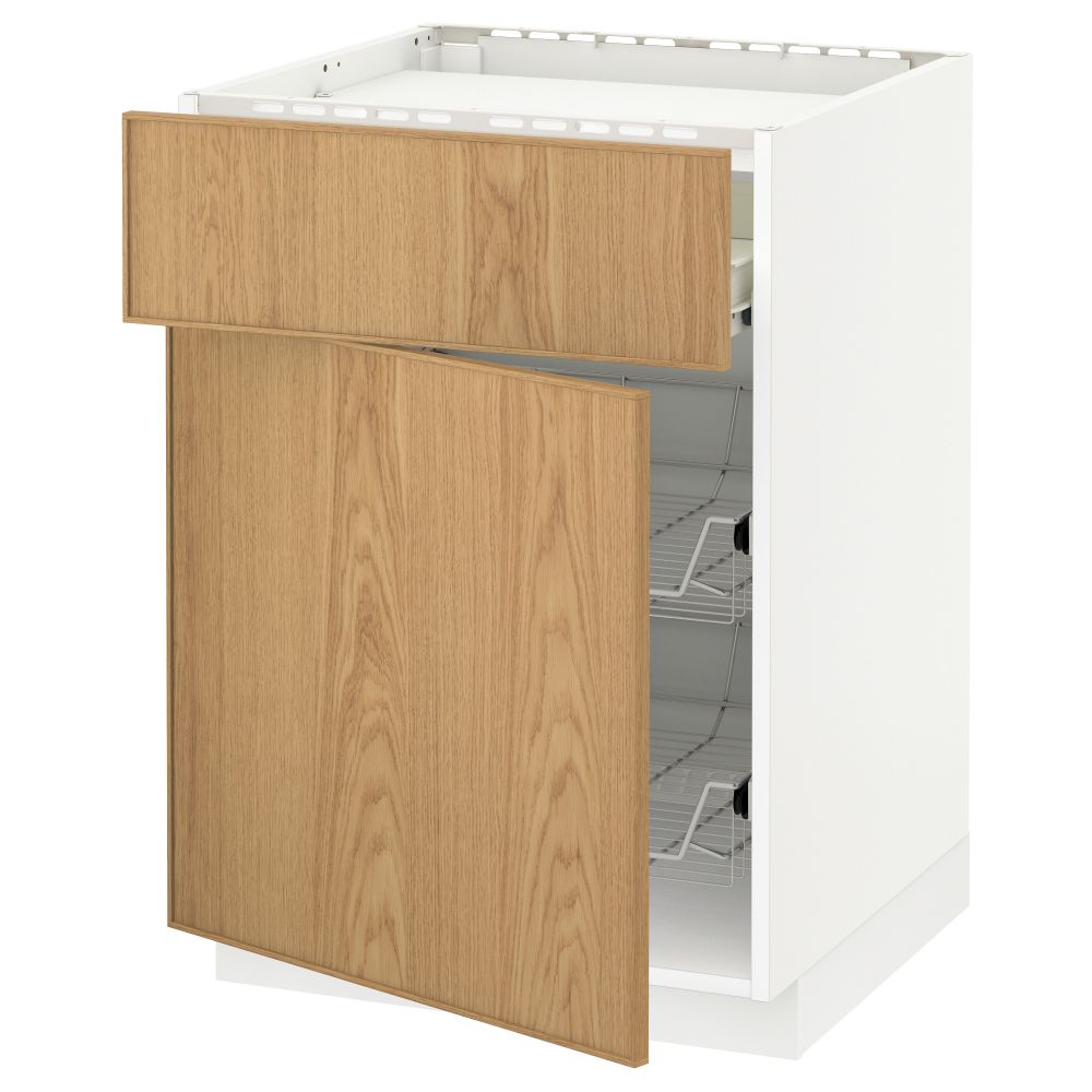 Напольный шкаф для варочной панели, ящик, 2 проволочных корзины МЕТОД / ФОРВАРА, белый, Экестад дуб (60x60 см) - схема-чертеж с размерами