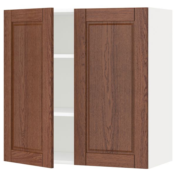 Навесной шкаф с полками, 2 дверцы МЕТОД, белый, Филипстад коричневый - схема-чертеж с размерами