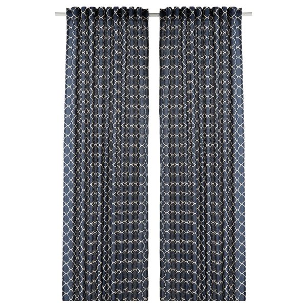 Гардины, 2 шт., синий-белый 145x300 см IKEA CITRUSTRÄD ЦИТРУСТРЭД 604.981.48 - фото 1