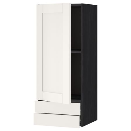 Навесной шкаф с дверцей, 2 ящика МЕТОД / ФОРВАРА, черный, Сэведаль белый