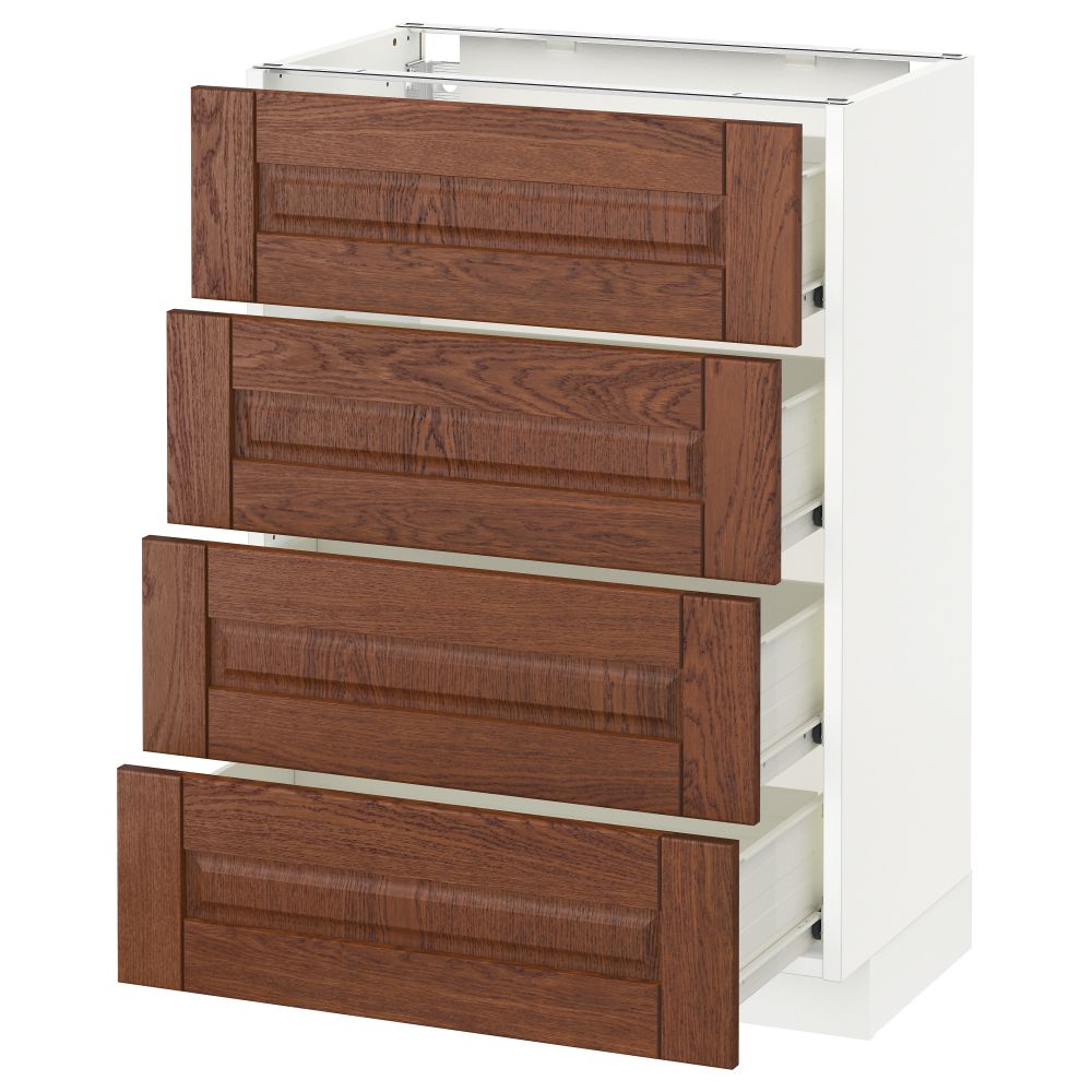 Напольный шкаф 4 фронтальных панели, 4 ящика МЕТОД / ФОРВАРА, белый, Филипстад коричневый - схема-чертеж с размерами