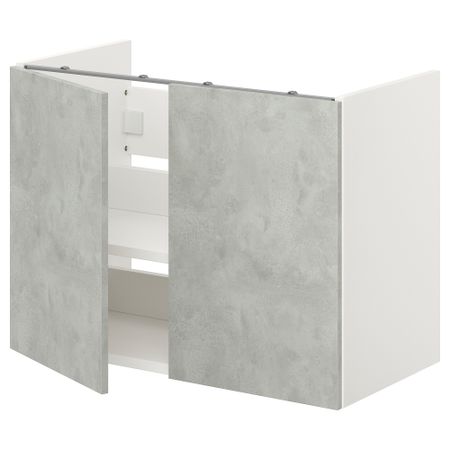 Напольный шкаф для раковины, полка, двери, 80x42x60 см, белый, под бетон IKEA BEGIVENHET БЕГИВЕНХЕТ 893.224.55