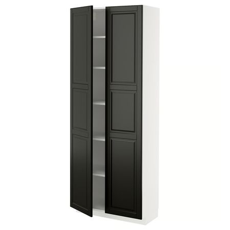 METOD Высокий шкаф с полками - белый/Bodbyn чёрный 80x37x200 см