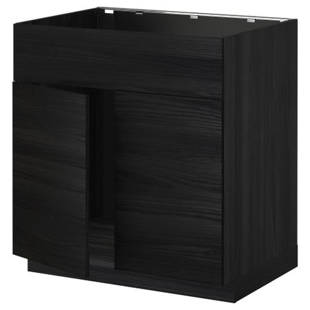 Напольный шкаф под мойку 2 дверцы/фронтальных панели МЕТОД, черный, Тингсрид черный (80x60 см)