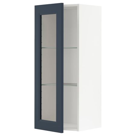 Навесной шкаф/полки/стеклян дверца, белый Акстад/матовая поверхность синий 40x100 см IKEA METOD МЕТОД 594.019.63