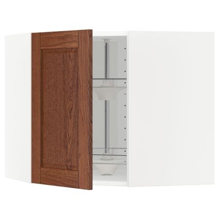 Угловой навесной шкаф с вращающейся секцией МЕТОД, белый, Филипстад коричневый