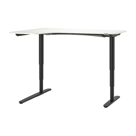 Угловой письменный стол лев/трансф, белый, черный 160x110 см IKEA BEKANT БЕКАНТ 092.786.54