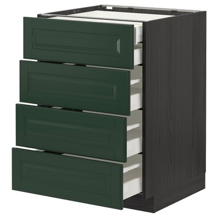 Напольный шкаф 4 фронтальных, 2 низких, 3 средних ящ, черный/Будбин темно-зеленый 60x60 см IKEA МЕТОД / МАКСИМЕРА 793.129.99