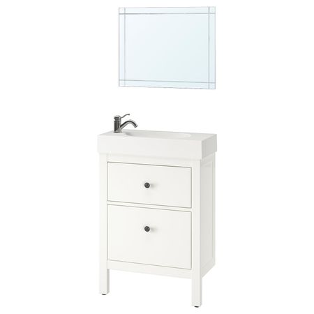 Комплект мебели для ванной, 4 предм., белый, ЛИЛЛЬСВАН смеситель, 62 см IKEA ХЕМНЭС / БРОВИКЕН 193.044.45