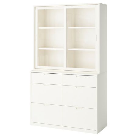 TONSTAD Комбинация для хранения с ящиками - белый с оттенком/стекло 121x47x206 см