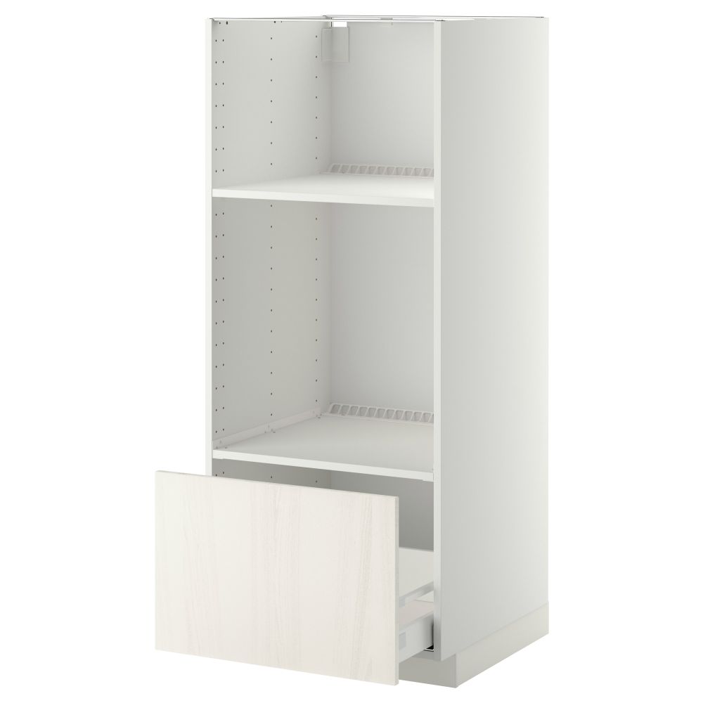 Высокий шкаф с ящиком для духовки/СВЧ МЕТОД / МАКСИМЕРА, белый, Росдаль белый (60x60x140 см) - схема-чертеж с размерами