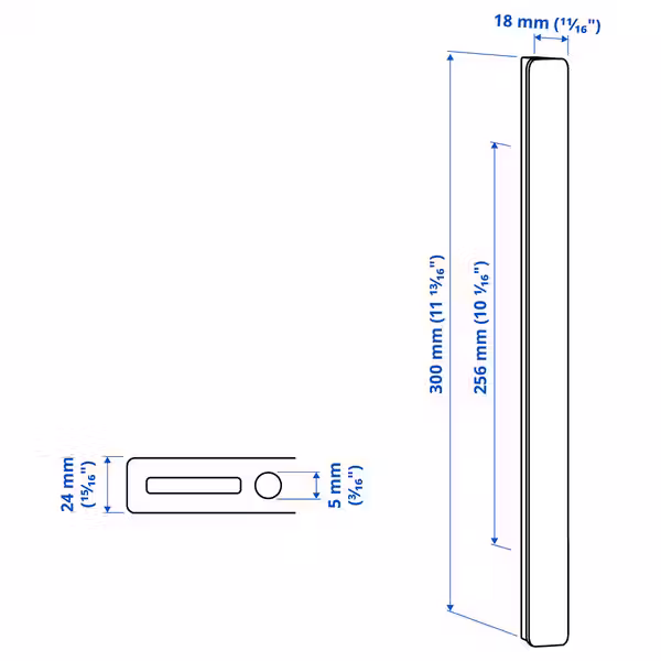 HACKÅS Ручка - белый 300 мм - схема-чертеж с размерами