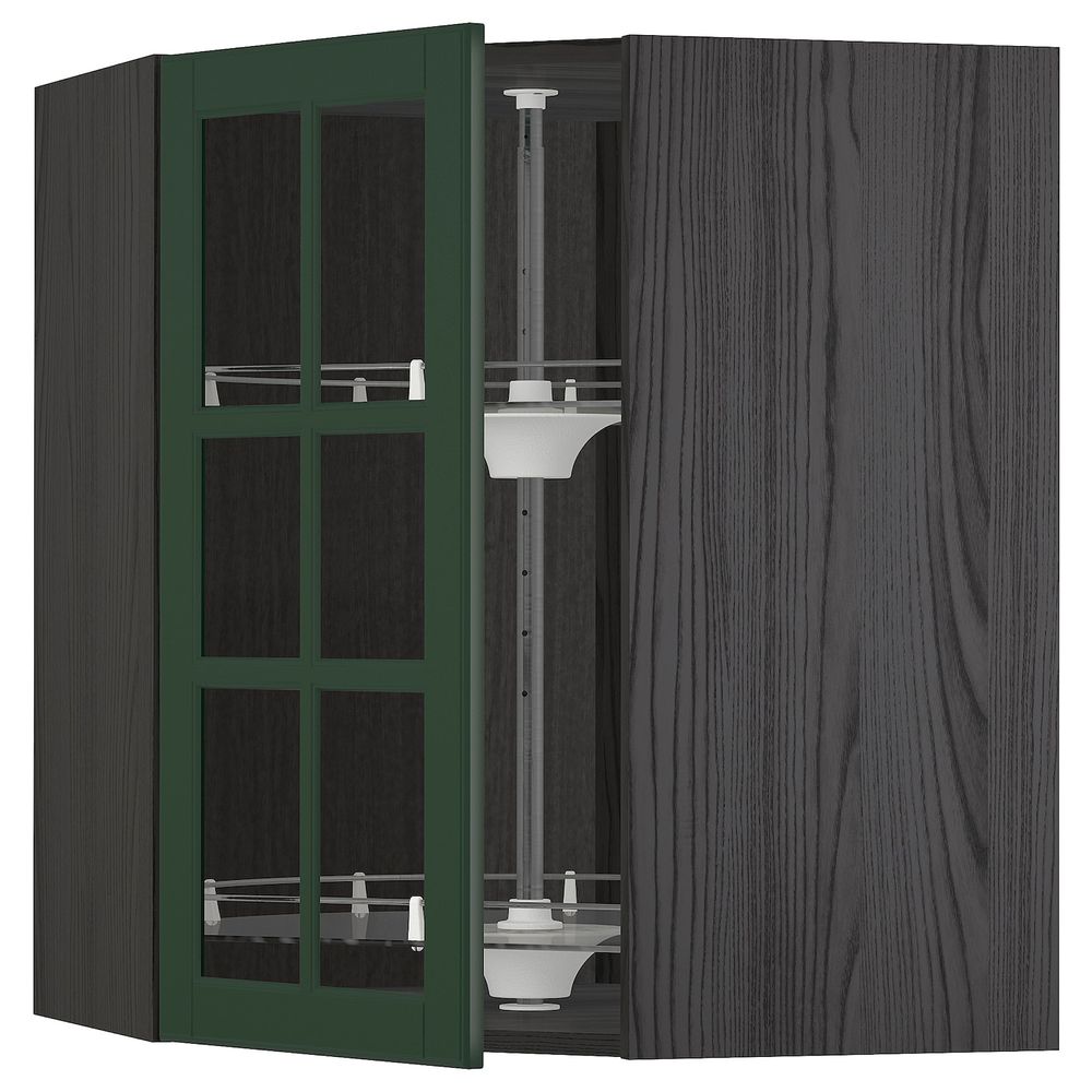 Угловой навесной шкаф с вращающейся секция, стеклянная дв, черный/Будбин темно-зеленый 68x80 см IKEA МЕТОД 493.134.05 - схема-чертеж с размерами