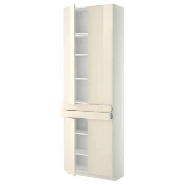 Высокий шкаф + полки, 2 ящика, 4 дверцы МЕТОД / МАКСИМЕРА, белый, Рингульт кремовый (80x37x240 см) - фото 1