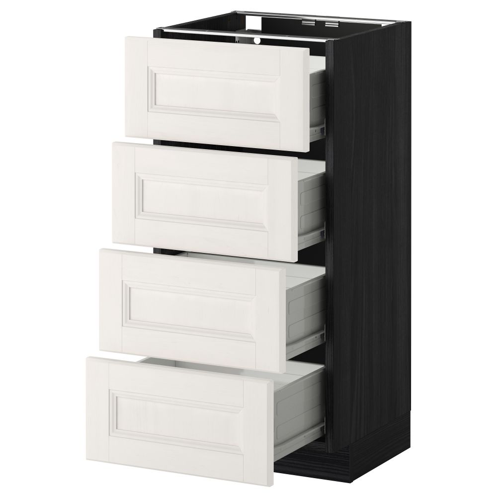 Напольный шкаф 4 фронтальных панели/4 ящика МЕТОД / ФОРВАРА, черный, Лаксарби белый - схема-чертеж с размерами
