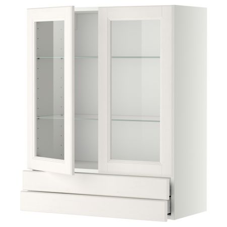 Навесной шкаф, 2 стеклянные дверцы, 2 ящика МЕТОД / МАКСИМЕРА, белый, Лаксарби белый