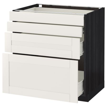Напольный шкаф 4 фронтальных панели, 4 ящика МЕТОД / ФОРВАРА, черный, Сэведаль белый
