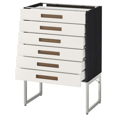 Напольный шкаф 6 фронтальных панелей, 6 нижних ящиков МЕТОД / МАКСИМЕРА, черный, Мэрста белый