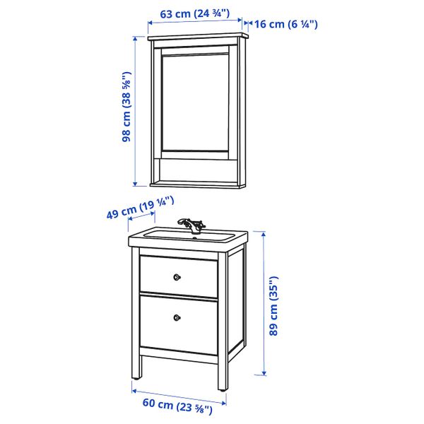 Комплект мебели для ванной, 4 предм., белый/РУНШЕР смеситель 63 см IKEA HEMNES ХЕМНЭС / ODENSVIK ОДЕНСВИК 193.044.50 - фото 1