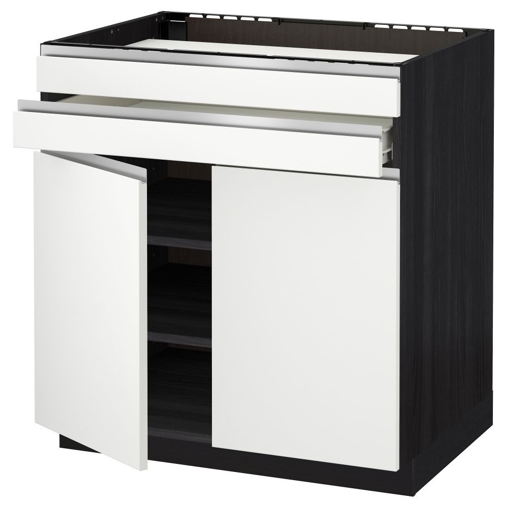 Напольный шкаф для варочной панели, 2 ящика, 2 фасада, 1 ящик МЕТОД / ФОРВАРА, черный, Нодста белый (80x60 см) - схема-чертеж с размерами