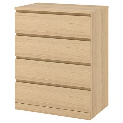 MALM Комод с 4 ящиками - дубовый шпон, беленый 80x100 см