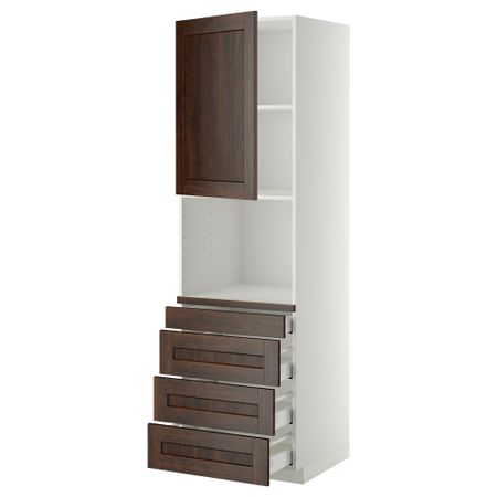 Высокий шкаф для комбинированния СВЧ, 4 ящика МЕТОД / МАКСИМЕРА, белый, Эдсерум коричневый