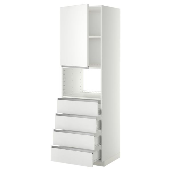 Высокий шкаф для духовки, дверца, 4 ящика МЕТОД / ФОРВАРА, белый, Нодста белый - фото 1