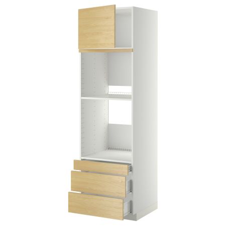 Высокий шкаф для духовки комбинированный, духовка + дверца, 3 ящика МЕТОД / ФОРВАРА, белый, Тингсрид береза
