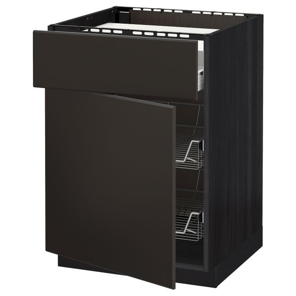 Напольный шкаф для варочной панели, ящик, 2 проволочных крзн, черный/Кунгсбакка антрацит 60x60 см IKEA МЕТОД / ФОРВАРА - схема-чертеж с размерами