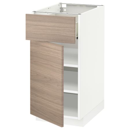 Напольный шкаф с ящиком, дверью МЕТОД / ФОРВАРА, белый, Брокхульт светло-серый