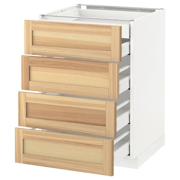Напольный шкаф 4 фронтальных, 2 низких, 3 средних ящ, белый/Торхэмн ясень 60x60 см IKEA METOD МЕТОД / MAXIMERA МАКСИМЕРА - фото 1