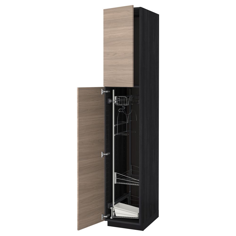 Высокий шкаф с отделением для аксессуаров, для уборки МЕТОД, черный, Брокхульт светло-серый - схема-чертеж с размерами