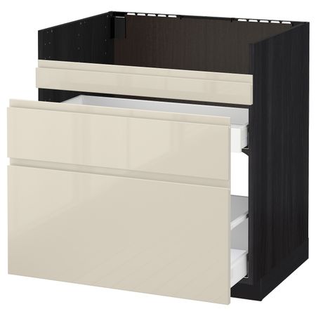Напольный шкаф для мойки ХАВСЕН/3фасада/2ящ, черный, Воксторп глянцевый светло-бежевый 80x60 см IKEA МЕТОД 292.805.28